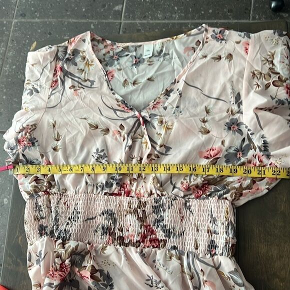 New Plus Size Floral Bohemian High Waist V Neck Long Summer Dress Dusty Pink - Picture 8 of 12